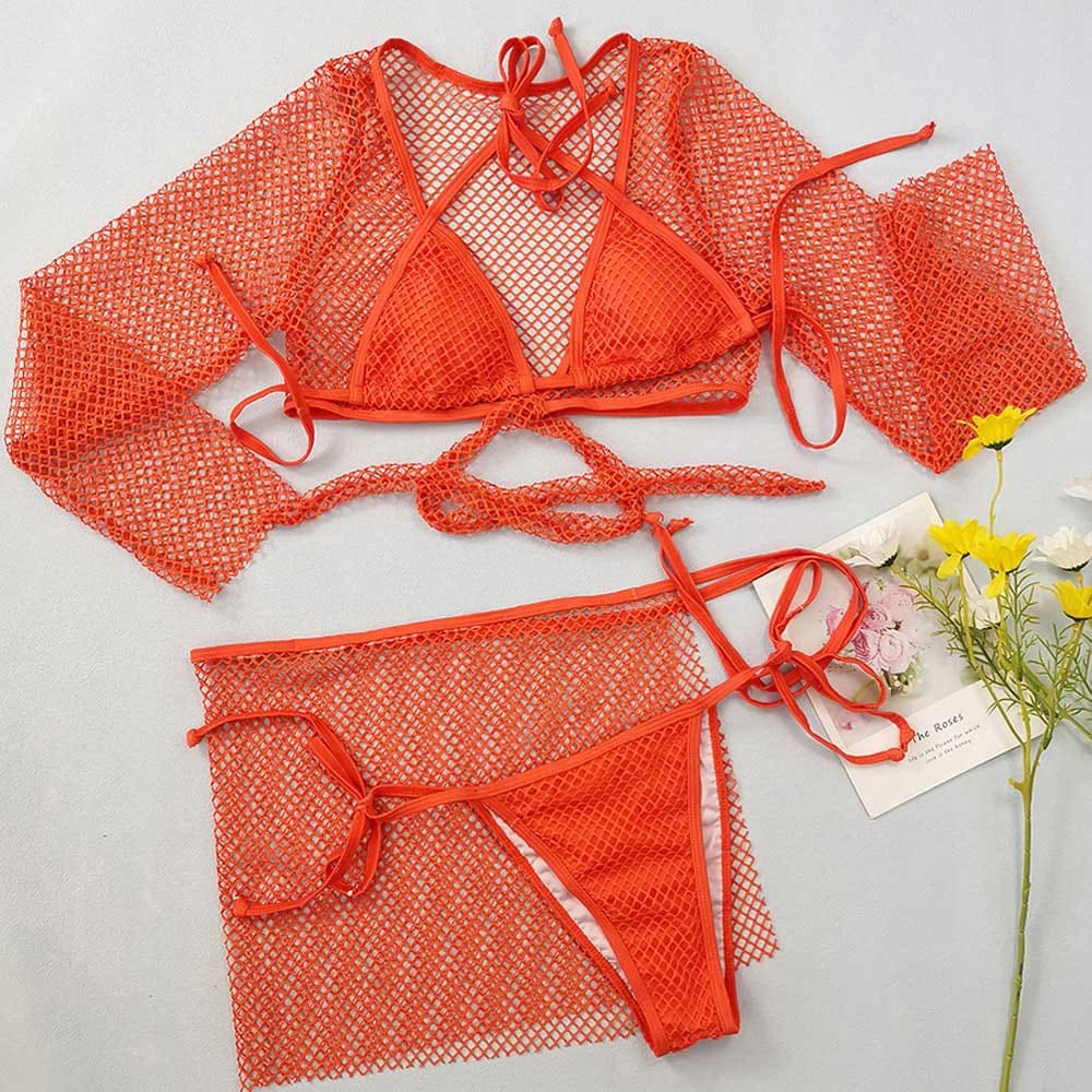 Fishnet Tie String Brazilian Bikini with Cover Up - On sale