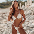 Floral Applique V-Wire Underwire String Brazilian Bikini - White / S On sale