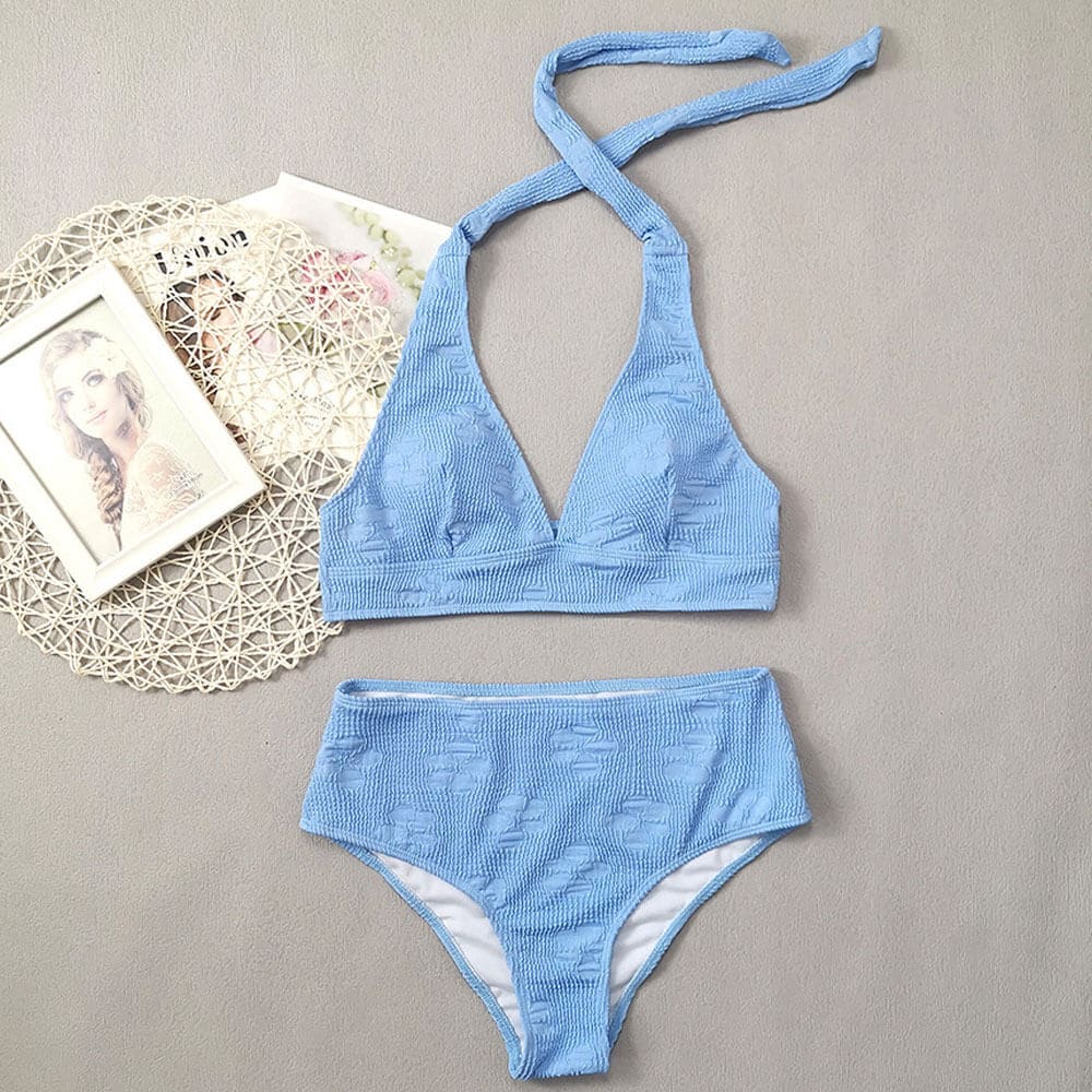 Floral Athletic Shirred Halter Brazilian Bikini Swimsuit - On sale