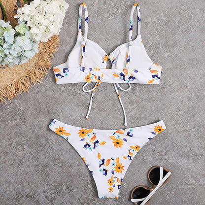 Floral Cinch Front Bralette Brazilian Bikini Swimsuit - On sale