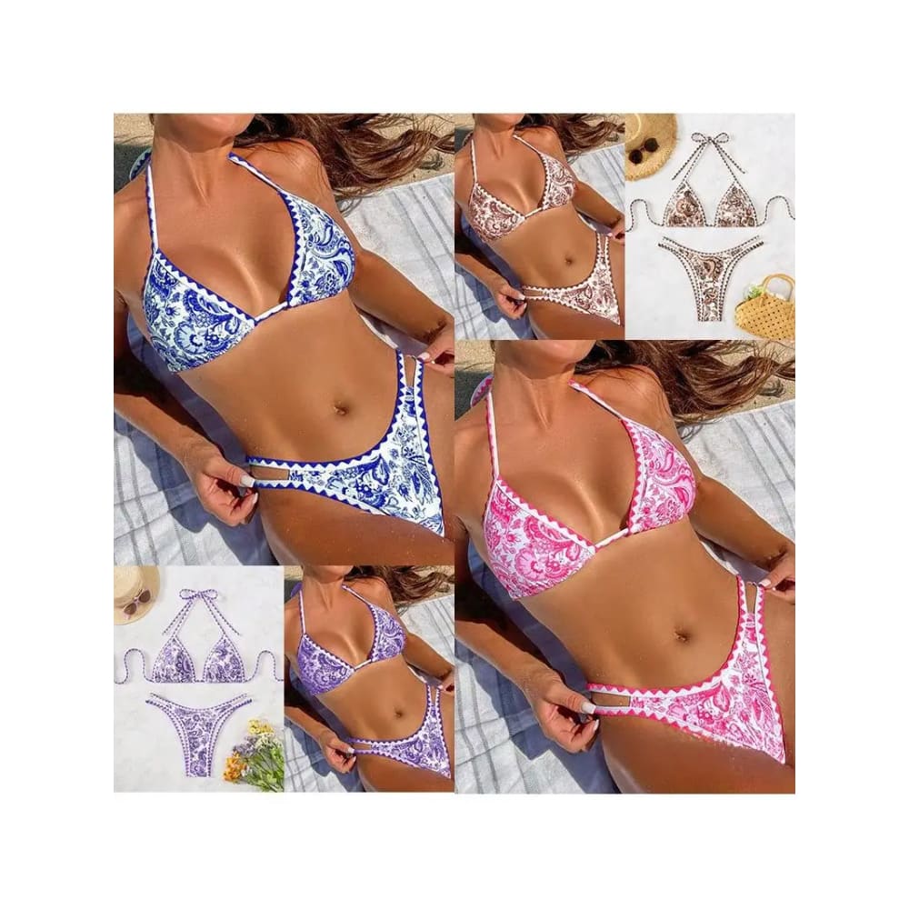 Floral Crisscross Micro Bikini – High‑Cut Brazilian Set - On sale