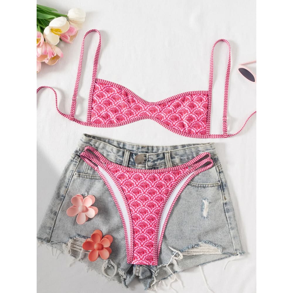 Floral High‑Leg Triangle Bikini Set for Women - On sale