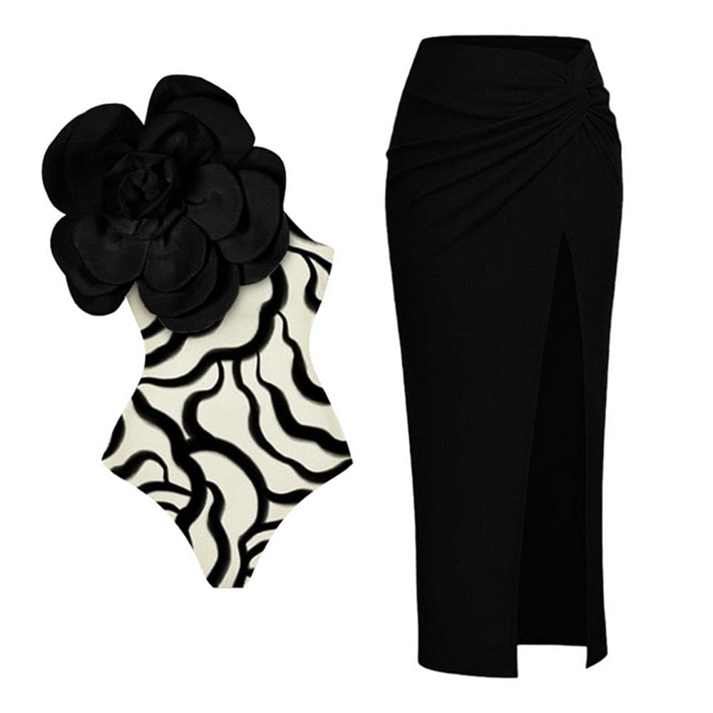 Floral Print One-Shoulder One Piece Swimsuit With Skirt - On sale