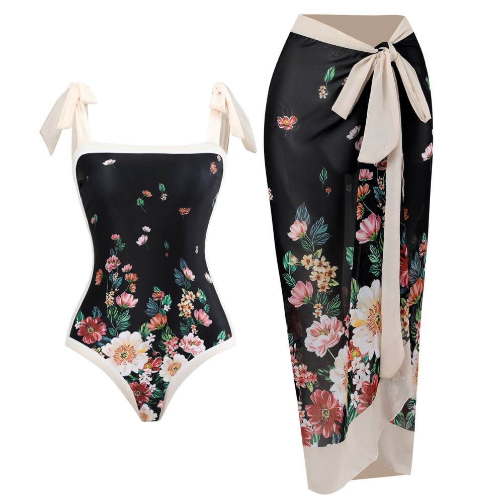 Floral Print One-Shoulder One Piece Swimsuit With Skirt - On sale