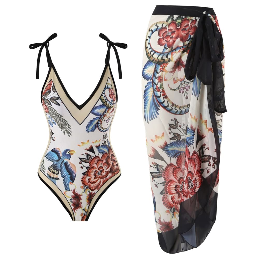 Floral Print One-Shoulder One Piece Swimsuit With Skirt - On sale