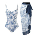 Floral Print One-Shoulder One Piece Swimsuit With Skirt - On sale