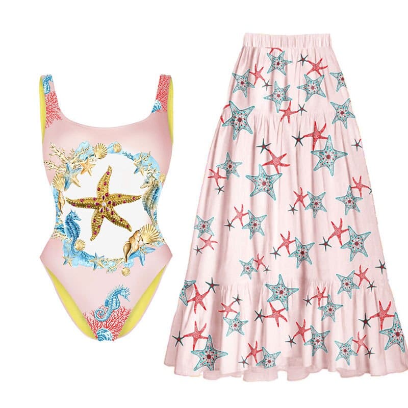 Floral Print One-Shoulder One Piece Swimsuit With Skirt - set 3 / S On sale