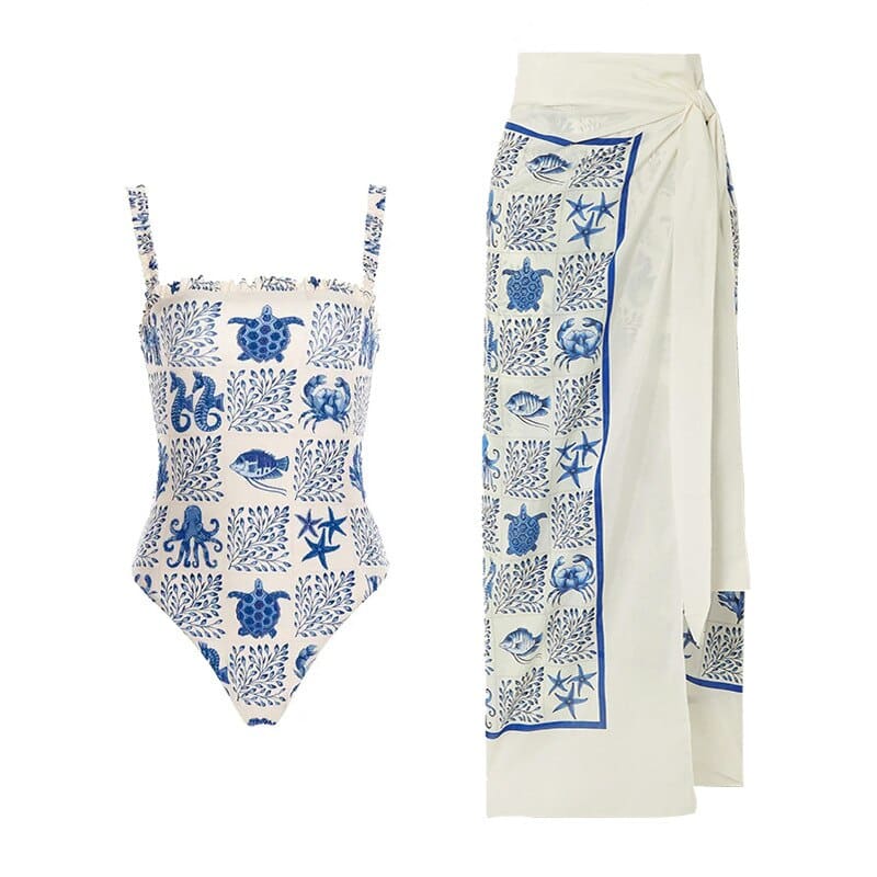 Floral Print One-Shoulder One Piece Swimsuit With Skirt - On sale