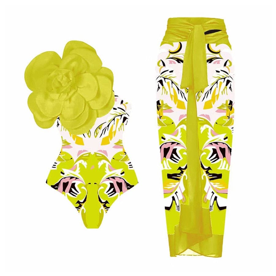 Floral Print One-Shoulder One Piece Swimsuit With Skirt - On sale