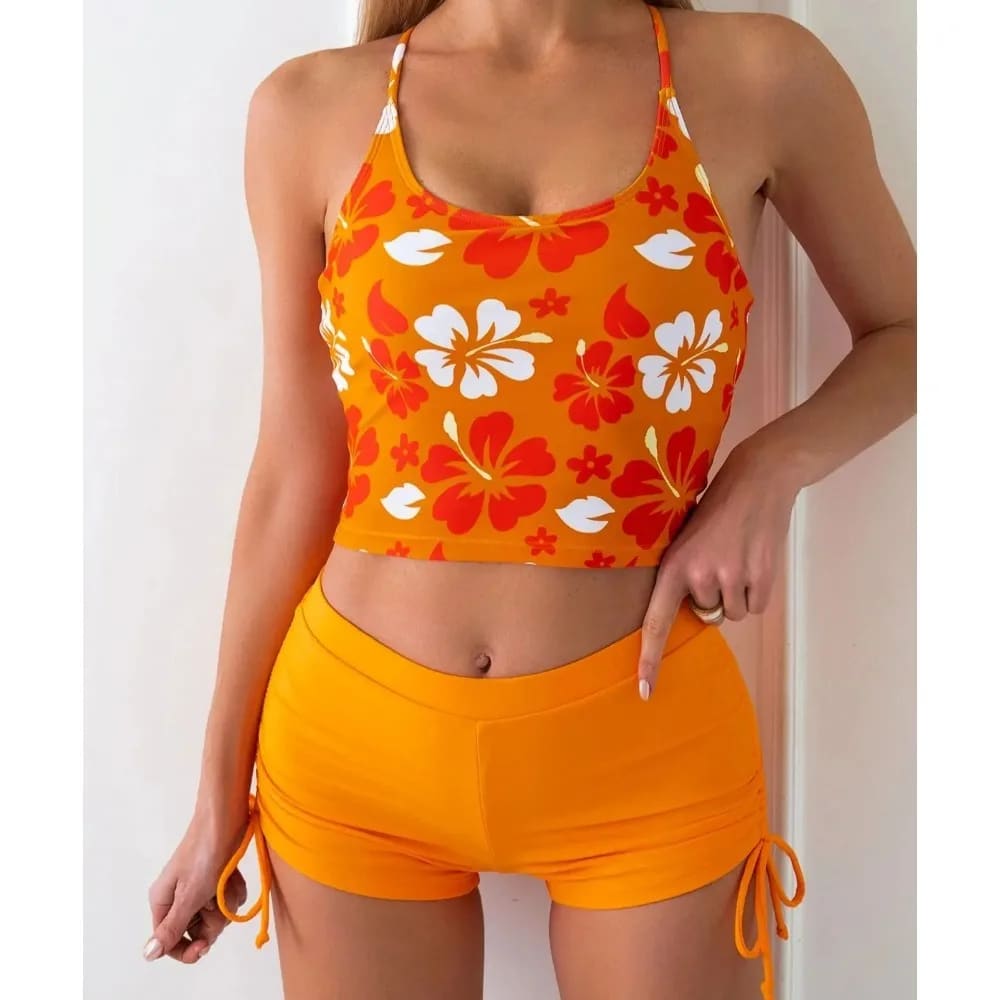 Floral Printed Tankini Set with Adjustable Straps - On sale