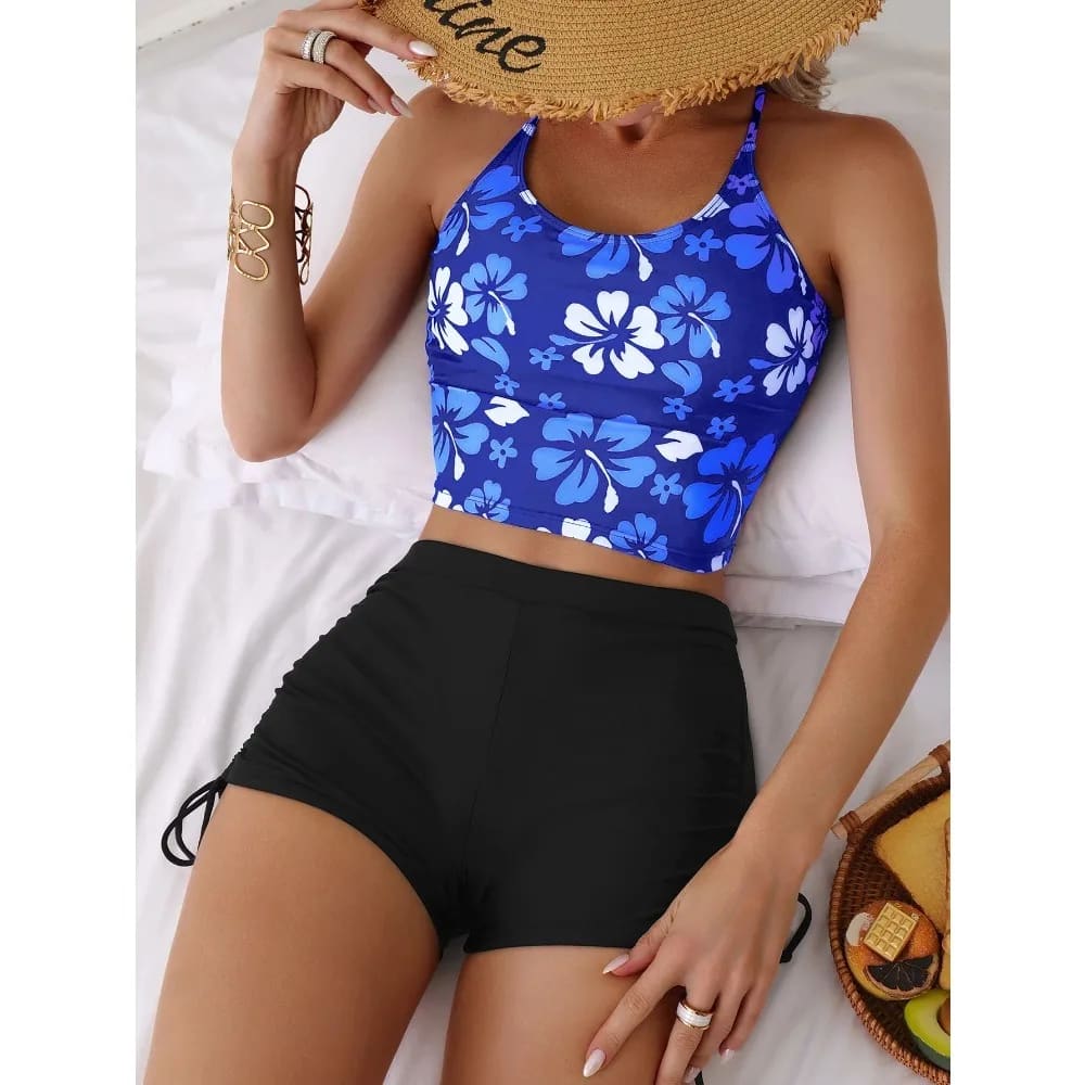 Floral Printed Tankini Set with Adjustable Straps - On sale