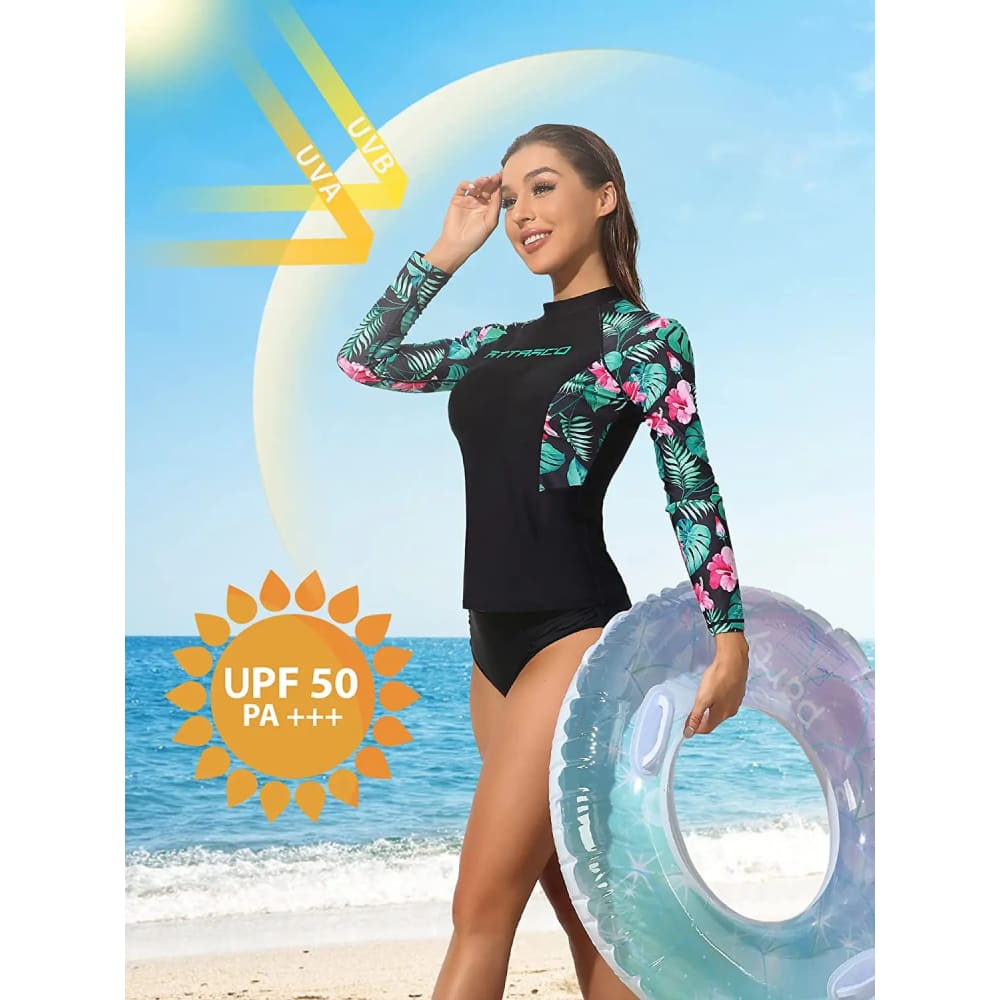 Floral Printing Sun-Smart Long Sleeve Rash Guard - On sale