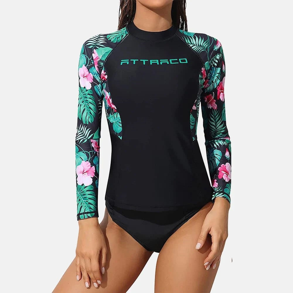 Floral Printing Sun-Smart Long Sleeve Rash Guard - On sale