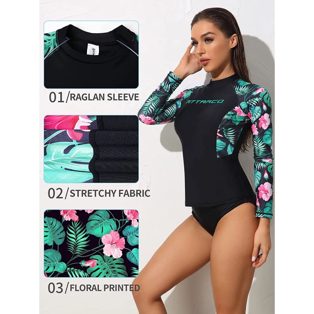 Floral Printing Sun-Smart Long Sleeve Rash Guard - On sale
