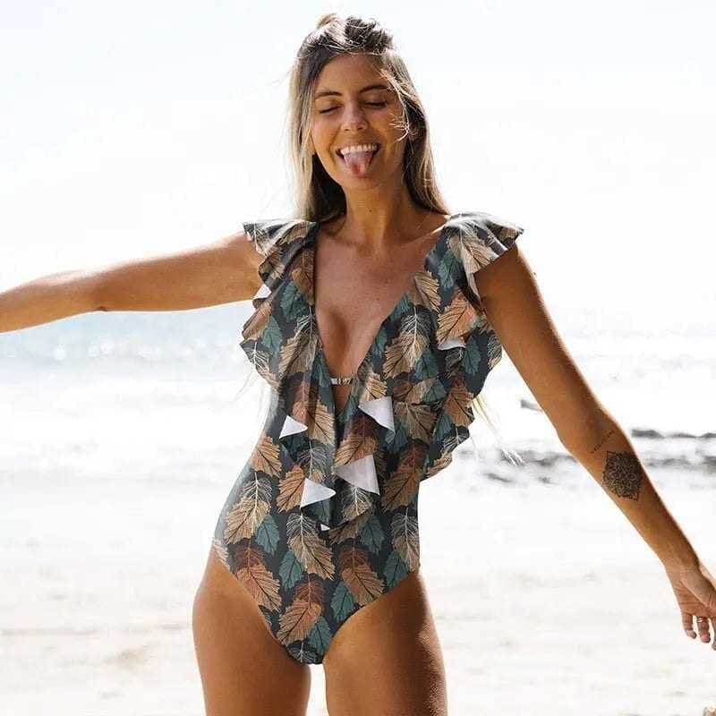 Flounce Off Shoulder Swimsuit Ruffle One Piece - SH18034D6 / S On sale