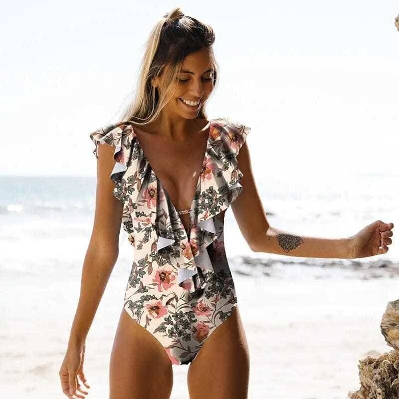 Flounce Off Shoulder Swimsuit Ruffle One Piece - SH18034P5 / S On sale