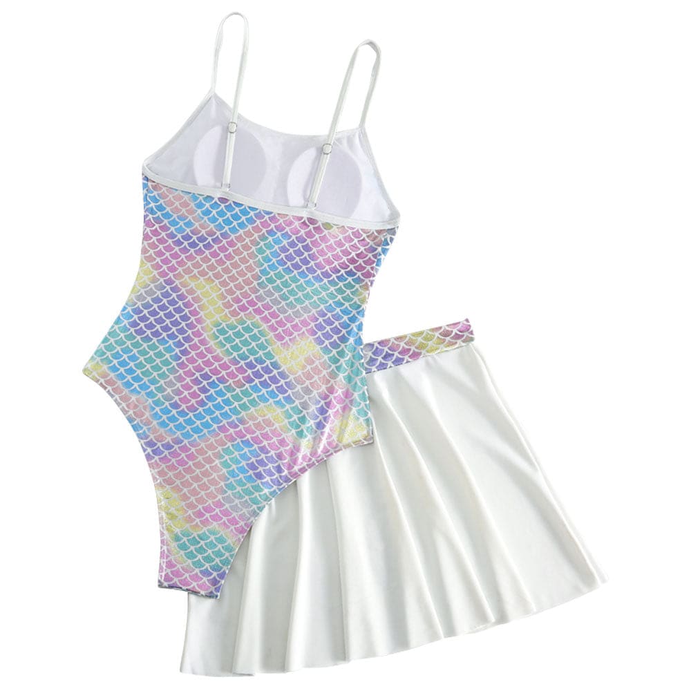 Flowy Miniskirt Iridescent Fishscale One Piece Swimsuit - On sale