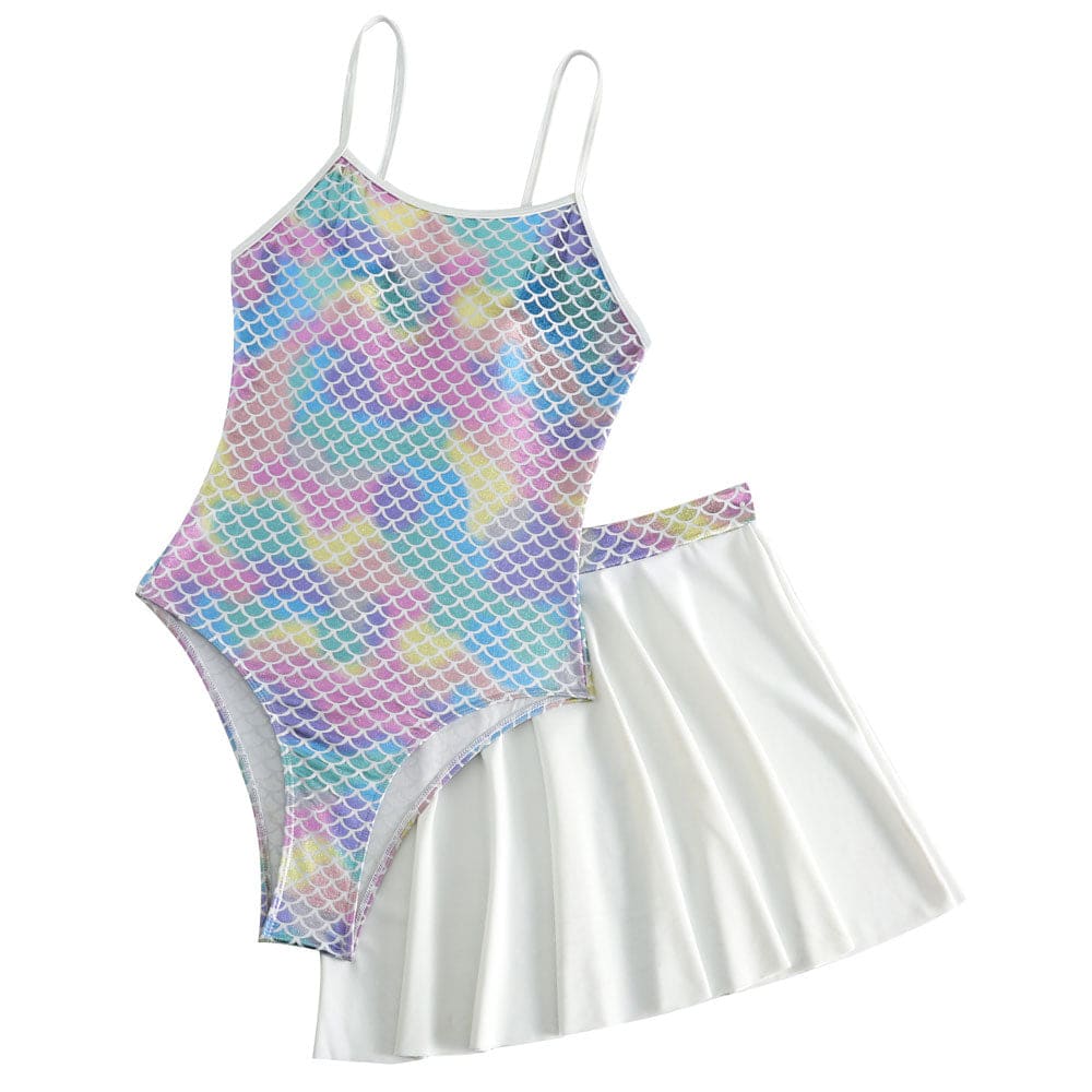 Flowy Miniskirt Iridescent Fishscale One Piece Swimsuit - On sale