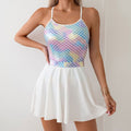 Flowy Miniskirt Iridescent Fishscale One Piece Swimsuit - Multicolor / S On sale
