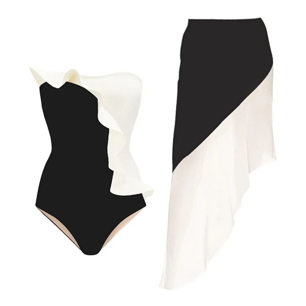 Flowy Ruffle Bandeau One-Piece Swimsuit with Cover-Up - On sale