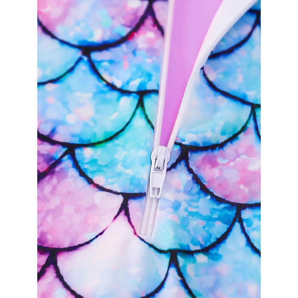 Girls Mermaid One‑Piece Swimsuit with Scale Print - On sale