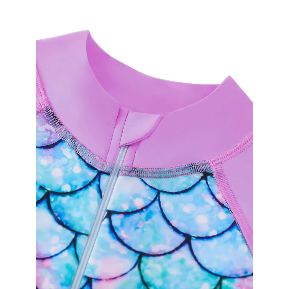 Girls Mermaid One‑Piece Swimsuit with Scale Print - On sale