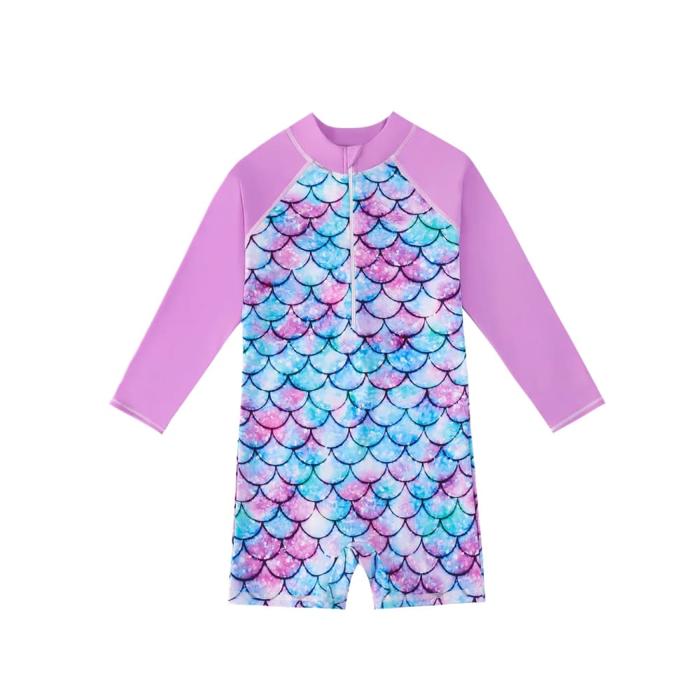 Girls Mermaid One‑Piece Swimsuit with Scale Print - Light Purple / 3-4Y (100) 3-4T On sale
