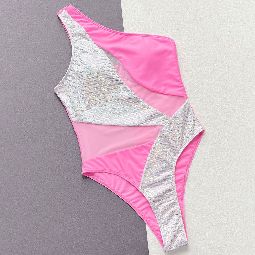 Glitter Bicolor Gingham Cutout One Piece Swimsuit - On sale