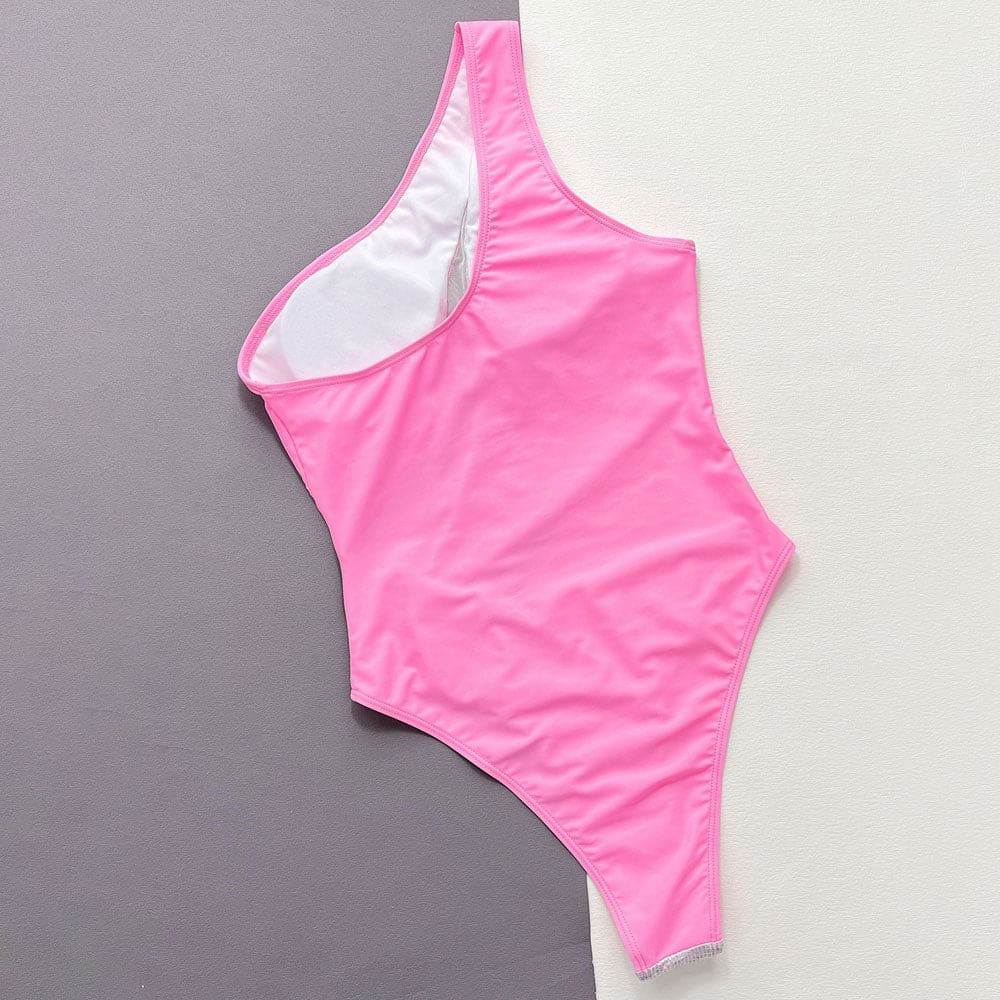 Glitter Bicolor Gingham Cutout One Piece Swimsuit - On sale