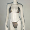 Glitzer-Microbikini-Set aus Strass, Triangel-BH und Tanga, dunkel schimmernd