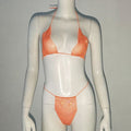 Glitter rhinestone micro bikini set, orange triangle top and matching thong