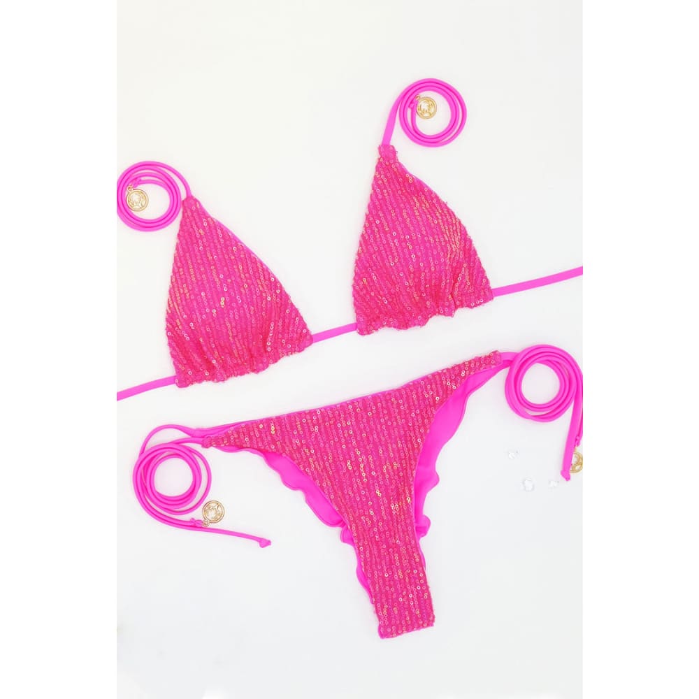Glitter Sequin Tie-Side Scrunch Brazilian Bikini Set - On sale
