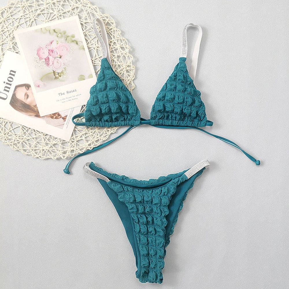 Glitter Smocked Popcorn Triangle Brazilian Bikini Swimsuit - On sale