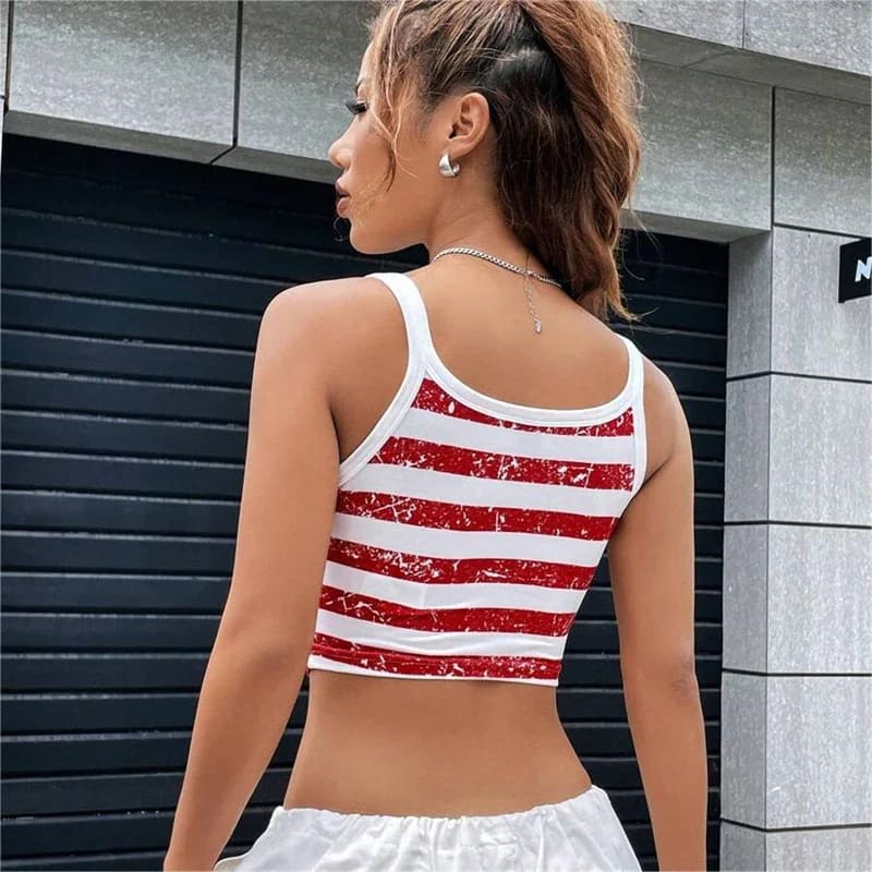 Gothic Punk USA Flag Crop Top – Sexy Backless Tank - On sale