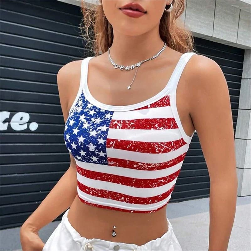 Gothic Punk USA Flag Crop Top – Sexy Backless Tank - On sale