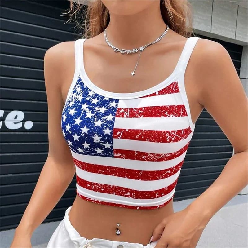 Gothic Punk USA Flag Crop Top – Sexy Backless Tank - On sale