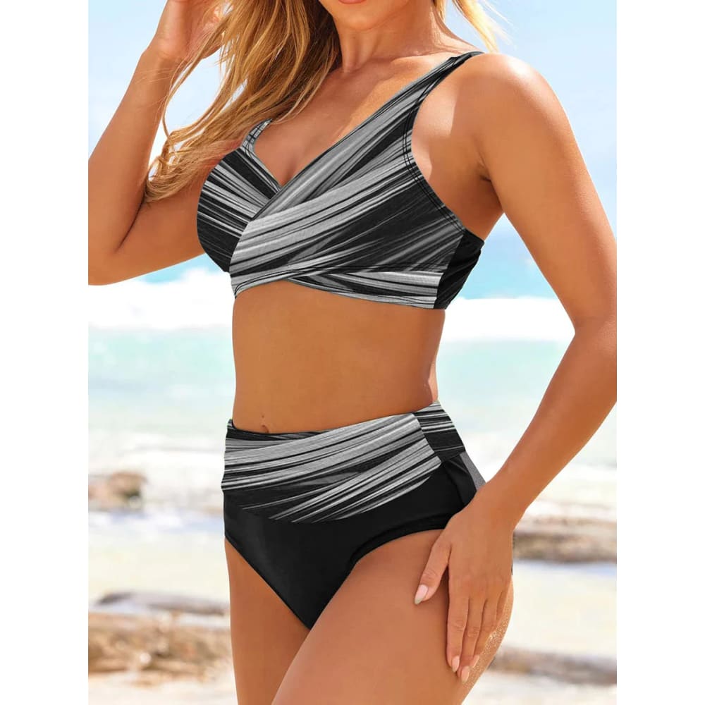 Halter Bikini Set High Waist Vintage Swimsuit with Push Up - On sale