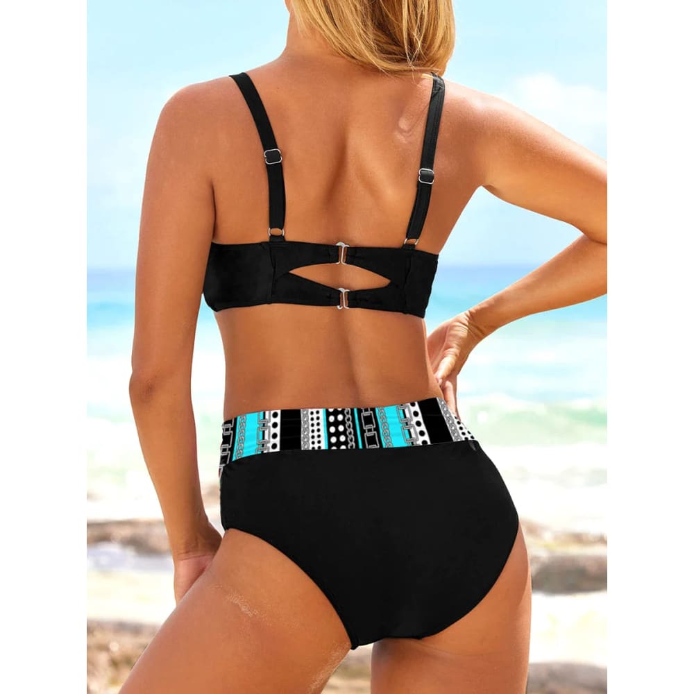 Halter Bikini Set High Waist Vintage Swimsuit with Push Up - On sale