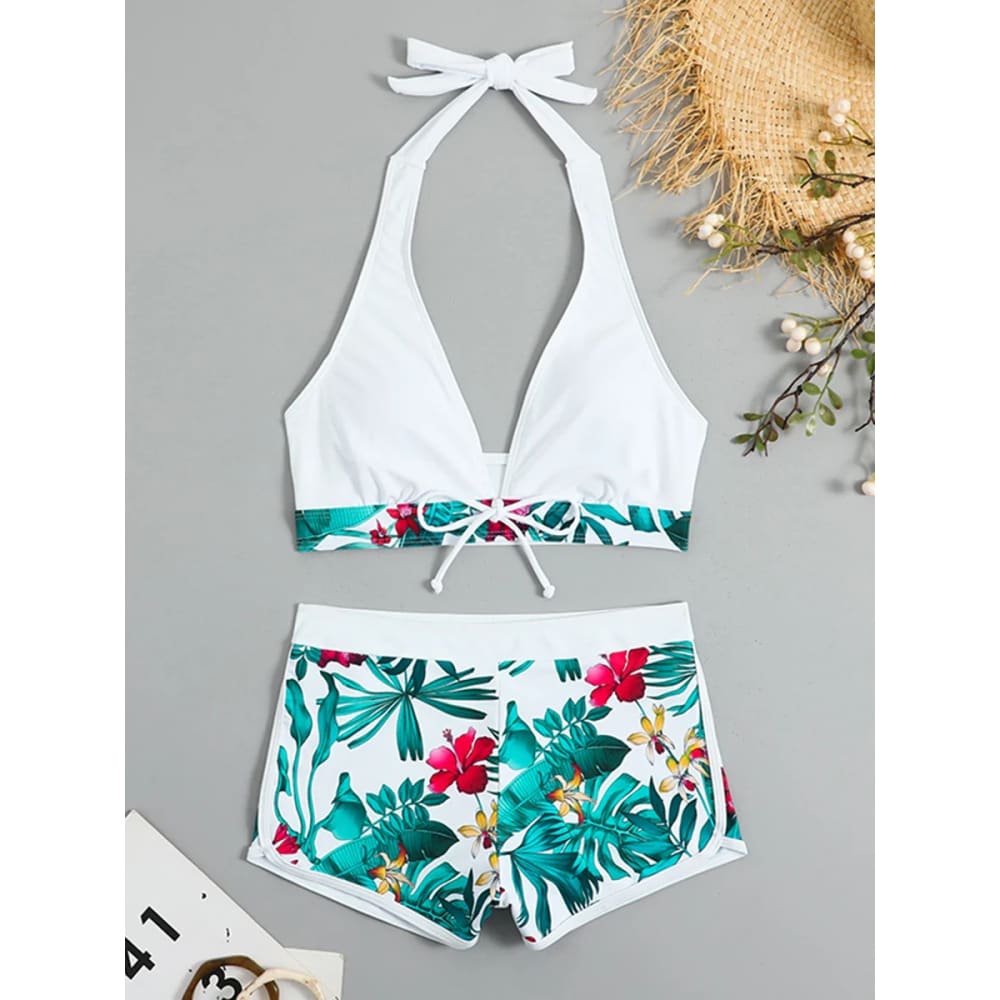 Halter High-Waist Printed Short Bikini Set - BAI2 / S On sale