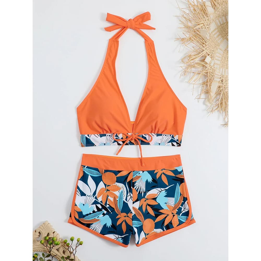 Halter High-Waist Printed Short Bikini Set - JVS 1 / M On sale