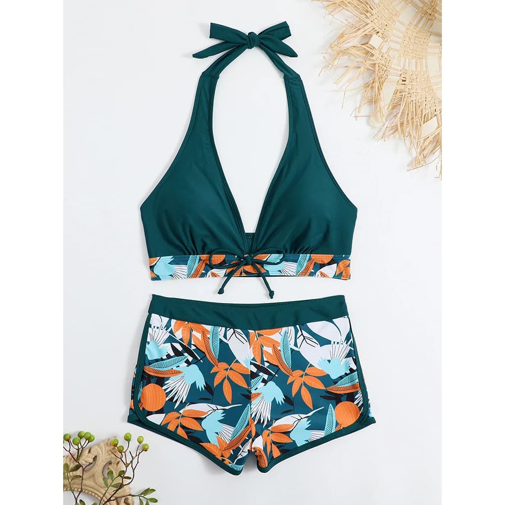 Halter High-Waist Printed Short Bikini Set - LVS 1 / M On sale