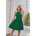 Halter Strapless Dress Solid Pleated Skirt Beach Sundress - Green / L On sale