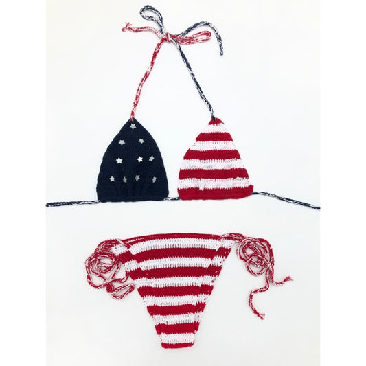 Handmade Crochet American Flag Swimsuit - On sale