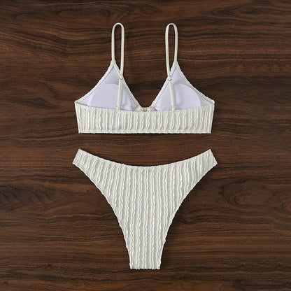 Heart Accent Textured Stripe Brazilian Bikini - On sale