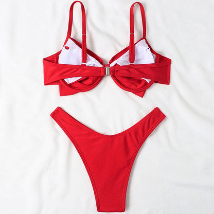 High Cut Ruched Bowknot Brazilian Bikini Swimsuit - On sale