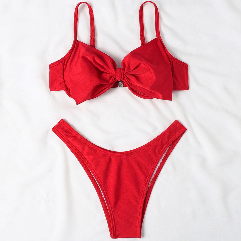 High Cut Ruched Bowknot Brazilian Bikini Swimsuit - On sale