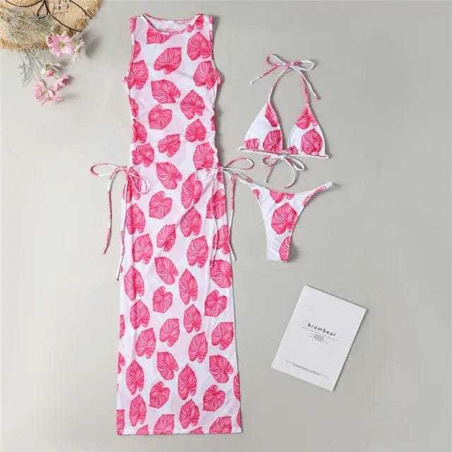 High Neck Halter Triangle Bikini Three Piece Beach Cover-ups - X21SW5060-11 / M On sale