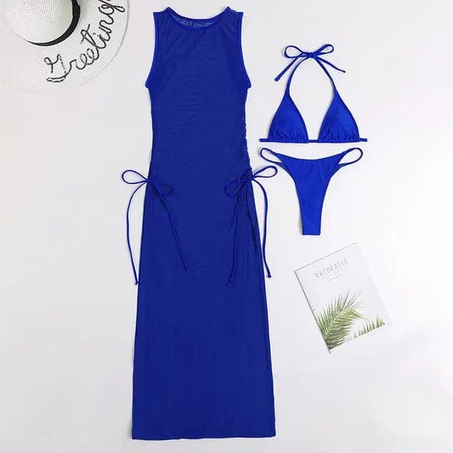 High Neck Halter Triangle Bikini Three Piece Beach Cover-ups - X21SW5060-4 / M On sale