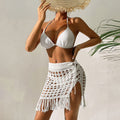 High Waist Crochet Knit Fringe Beach Cover Up Mini Skirt - White / S On sale