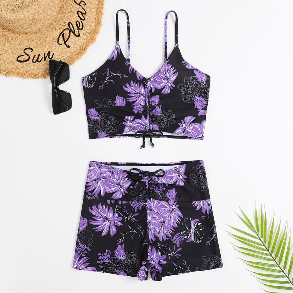 High Waist Floral Tankini Two-Piece Swimsuit Women Push-Up - 02 print / S On sale